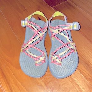 Yellow & Pink 3 strap Chacos